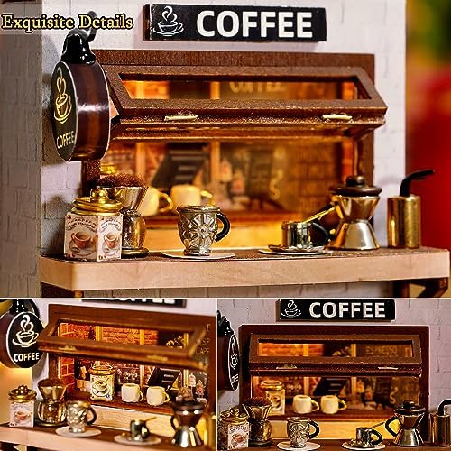 TuKIIE DIY Miniature Dollhouse Kit with Furniture, 1:24 Scale Creative Room Mini Wooden Doll House Plus Dust Proof for Kids Teens Adults(Coffee Time) - Image 5