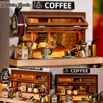 TuKIIE DIY Miniature Dollhouse Kit with Furniture, 1:24 Scale Creative Room Mini Wooden Doll House Plus Dust Proof for Kids Teens Adults(Coffee Time) - Image 5