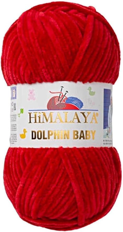 2 Skein/Pack Himalaya Dolphin Baby Chenille Yarn, Each Ball 100 gr (3.5 oz), 120 m (132 Yards), 100% Polyester, Super Bulky Baby Blanket Velvet Amigurumi Yarn, 80352 - Crimson