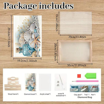 DoxQcs DIY Diamond Art Wooden Food Tray with Handle Diamond Painted Table Decoration Tray for Breakfast Bar Dinner Table Diamonds Art Painting for Beginners-Shell