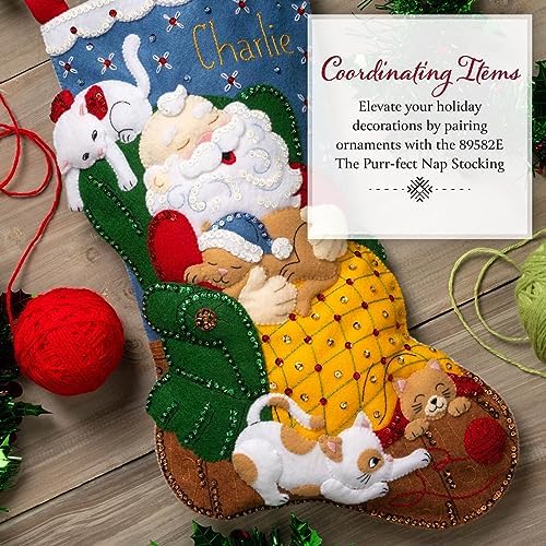 Bucilla Felt Applique 6 Piece Ornament Making Kit, Frisky Kitties, Perfect for Holiday DIY Arts and Crafts, 89643E - Image 6
