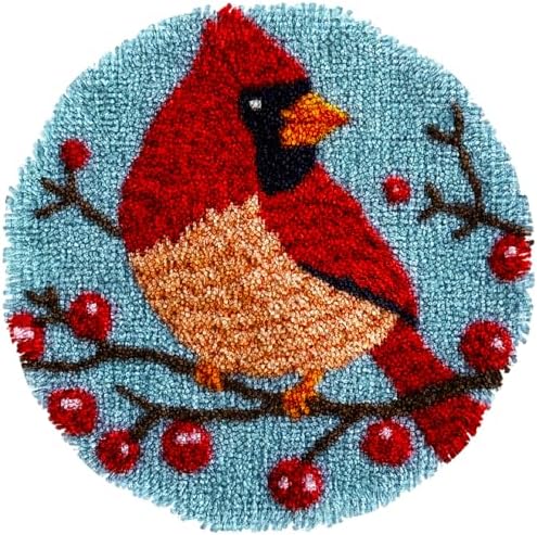 Latch Hook Rug Kit Cute Cartoon Red Cardinal Bird on Red Berry Tree Easy for Beginners Round Shape Carpet Crochet Yarn Craft Mini Rug DIY Hook and Latch Little Tapestry for Home Decor 30x30cm-3 by Unknown