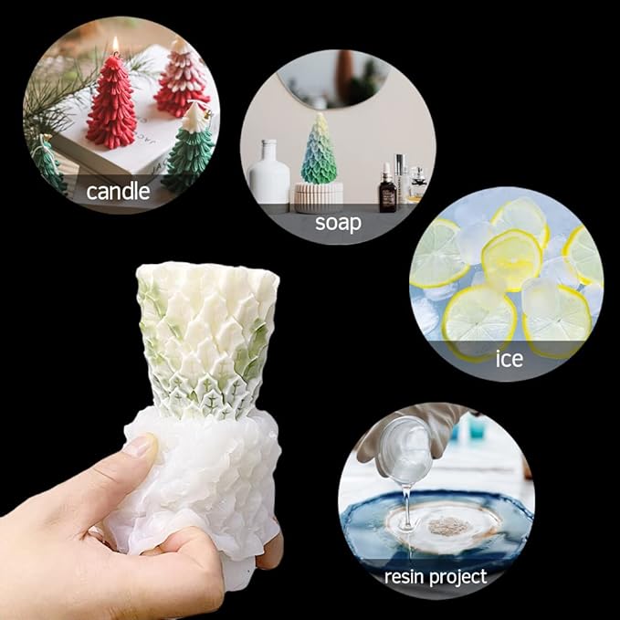 Candle Molds for Candle Making, 2PCS Christmas Tree 3D Silicone Candle Resin Mold, Mould for DIY Aromatherapy Wax Candle Soap Concrete Clay Craft Cake Home Party Decor