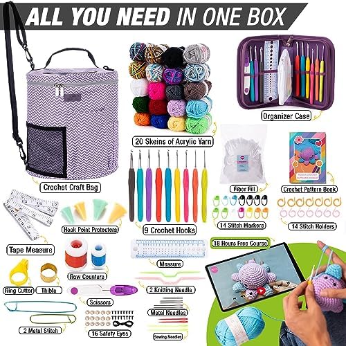 MODDA Crochet Kit for Beginners Adults and Teens - with Video Course - Make Amigurumi and Crocheting Kit Projects - Beginner Crochet Kit Includes 20 Colors Yarn, Hooks, Book, Patterns and Crochet Bag - Image 5