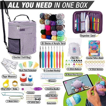 MODDA Crochet Kit for Beginners Adults and Teens - with Video Course - Make Amigurumi and Crocheting Kit Projects - Beginner Crochet Kit Includes 20 Colors Yarn, Hooks, Book, Patterns and Crochet Bag - Image 5