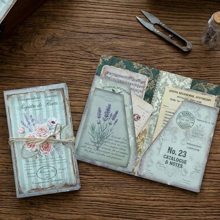 Floral Apothecary Whispers Junk Journal Folio Kit, Vintage Scrapbook DIY Handcraft Supplies, Creative Mini Folder & Booklet Making Set for Handmade Art Projects by Unknown