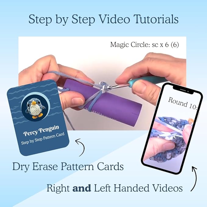 KelliDream Magic Circle Tool Inclusive Learn to Crochet Kit for Beginners; Step-by-Step Video Tutorials; All Supplies to Make Cute Amigurumi (Penguin)