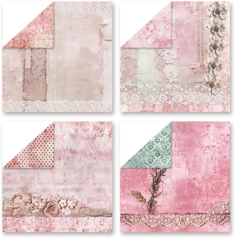 Pink Lace Scrapbook Paper Vintage Flower Pattern Papers Pad 12×12,24 Sheets Double-Sided Bobo Floral Scrapbooking CardStock Paper Pad for Holiday Cardmaking DIY junk Journal Papers. - Image 4