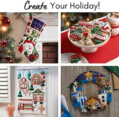 Bucilla Felt Applique Wreath Town of Bethlehem, Size 13 x 12.5-Inch, Blue, Brown, Gray - Image 3