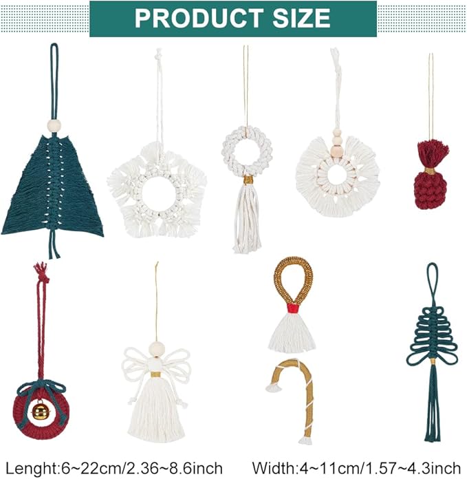 FREEBLOSS 10 Set DIY Macrame Christmas Oranments Macrame Xmas Gnomes Macrame Christmas Tree Macrame Hanging Ornament Kit Macrame Kits for Adults Beginners Macrame Supplies for Christmas Crafts