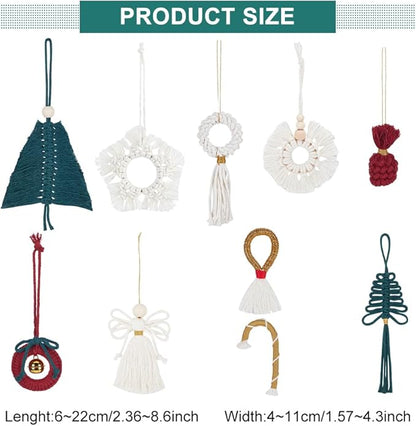 FREEBLOSS 10 Set DIY Macrame Christmas Oranments Macrame Xmas Gnomes Macrame Christmas Tree Macrame Hanging Ornament Kit Macrame Kits for Adults Beginners Macrame Supplies for Christmas Crafts