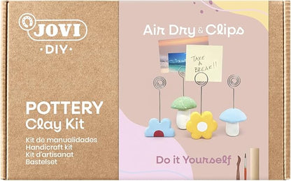 Jovi - DIY Air Dry Kit & Clips - Pottery Kit for Adults, Making Photo Holder with White Air Dry Clay + Paints, Sculpting Tools, Step-by-Step Guide and Video Tutorial, Starter Set for Beginners