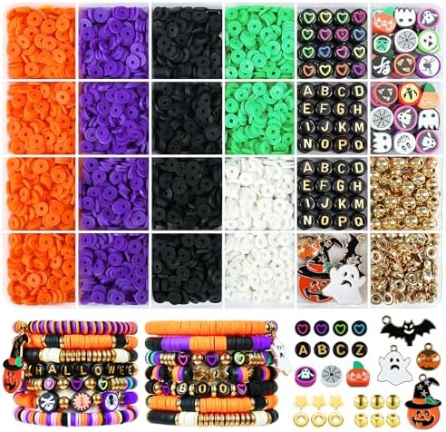 Redtwo 3000 Pcs Halloween Clay Beads for Bracelet Making Kit, Halloween Decorations Charms Jewelry Making, DIY Crafts for Gifts Party Favors by Redtwo
