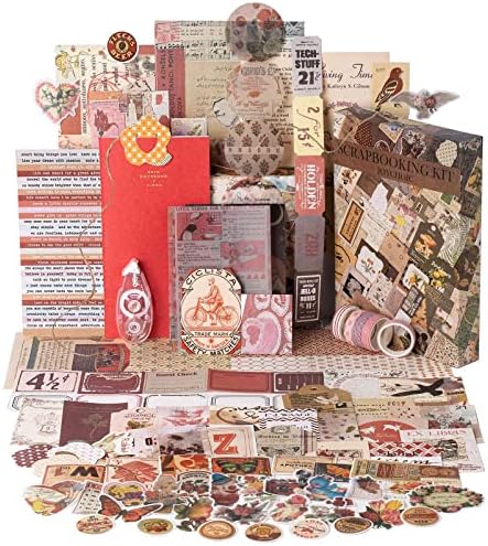 JOYCHOIC Vintage Scrapbook Supplies Aesthetic Journaling Kit, Scrapbook Papers Quote Stickers TN Notebook Large Collection for Bullet Junk Journal, Planner DIY Arts Craft Collage by JOYCHOIC
