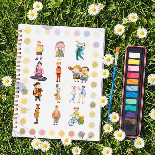 Watercolor Workbook - Beginner Friendly Watercolor Kit with 12 Colors Paint Set, Brush & Coloring Book, Adult Watercolor Painting Book & Learning Workbook for Teens（People） - Image 6