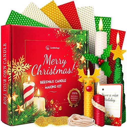Christmas Candle Rolling Kit - Beeswax Candle Making Kit for Kids & Adults (Christmas, Hanukkah, Kwanzaa) - DIY Winter Candles Craft Project by Candleology