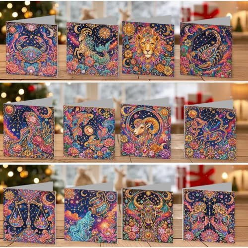 LAKEQUILL DIY Diamond Art Painting Greeting Kit, 12 Pieces, Creative Craft Set，12 Zodiac Signs - Image 4