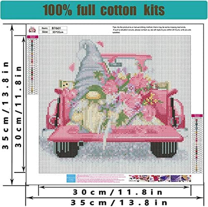 Tiwabb Gnome Truck Flower Stamped Cross Stitch Kits for Adults Beginners - Image 6