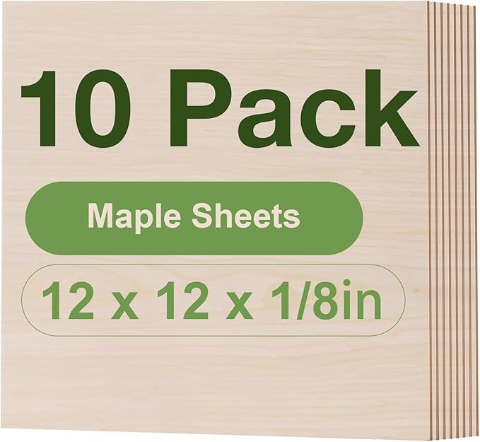 ROBOTIME 10-Pack 3mm Maple Plywood for Laser Cutting - 12 x 12 x 1/8 Inch - Laser Engraving Blanks