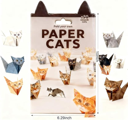 2PCS DIY Craft Set with Pre-printed Sheets - Paper Cats Origami Kit, Fold Your Own Cat & Dog Paper Art, Creative Desk Decor for Beginners