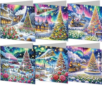 jinglinhh 6pcs Christmas Tree Train Village House Flowers Diamond Art Painting Greeting Cards with Envelopes, DIY Card Making Kits for Adults, Diamond Art Postcards Holiday Cards Craft Gifts by Unknown