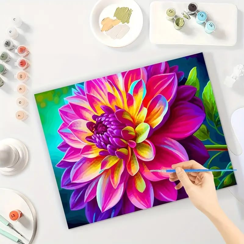 MaiMMaledy Paint by Numbers Kit for Adults Beginners, 8Wx12L inch Canvas Pictures with Framed, Drawing Painting Works with Wooden Triangle Easel, Acrylic Pigment, Lotus Flower - Image 4