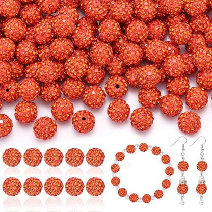 200pcs 10mm Rhinestone Beads for Jewelry Making, Orange Shiny Round Disco Ball Beads Bulk, Sparkle Crystal Clay Christmas for Bracelet Baseball Necklace Earring Crafting and DIY by TINKRSTUFF