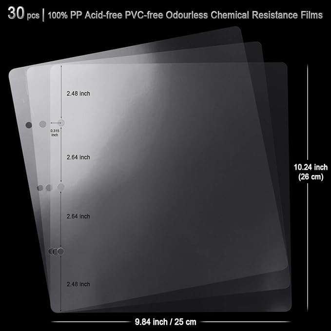 ADVcer 30 Sheets 9.84 x 10.24" Clear Insert Page Protectors Film - Exclusive Customized (NOT Pocket Non-adhesive) Acid Free Flexible Photo Sheet Divider, ONLY match ADVcer 10x10 Photo Album Scrapbooks