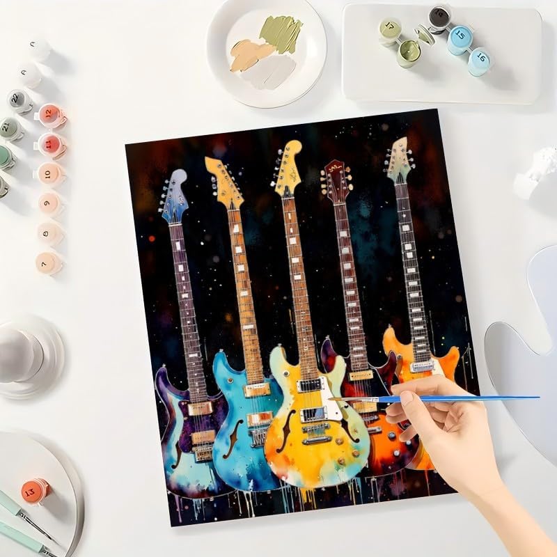 TAOPAOLAB Electric Guitars Paint by Numbers Kit for Adults - DIY Five Instrument Painting on Canvas 16x20In, Framed Acrylic Paint Set, Suitable for Beginners, Music for Home Decoration or Gifts - Image 3