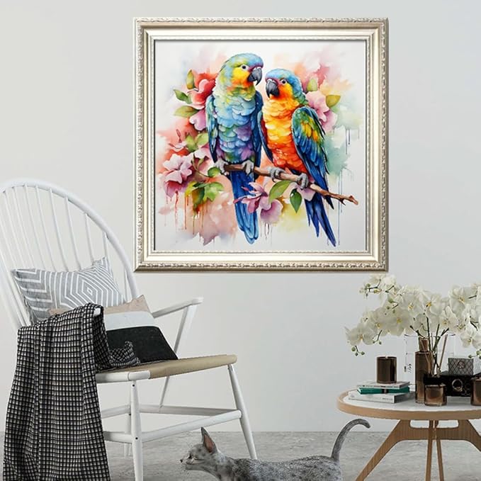 Leczany Cross Stitch Stamped Kit for Adults - Two Parrots | DIY Embroidery Starter Patterns Craft Kit Needlepoint for Beginner | 11CT, 3 Strands | 14.2x14.2 inches