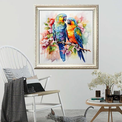 Leczany Cross Stitch Stamped Kit for Adults - Two Parrots | DIY Embroidery Starter Patterns Craft Kit Needlepoint for Beginner | 11CT, 3 Strands | 14.2x14.2 inches