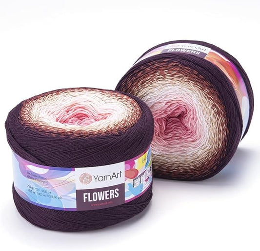 2 Skein/Pack Yarnart Flowers Gradient Yarn, Each Ball 8.8 Oz (250gr) / 1094 Yards (1000m), 55% Cotton 45% Acrylic, Superfine Fingering Weight for Knitting and Crochet, 319 - Burgundy Salmon