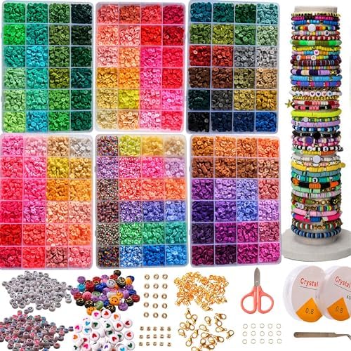 XJRLUK Clay Beads Bracelet Making Kit, 6 Boxes 20000+ PCS 144 Colors Polymer Flat HEISHI Beads Kit for Jewelry Making, Crafts Gift for Christmas Party Gift Craft kit by XJRLUK