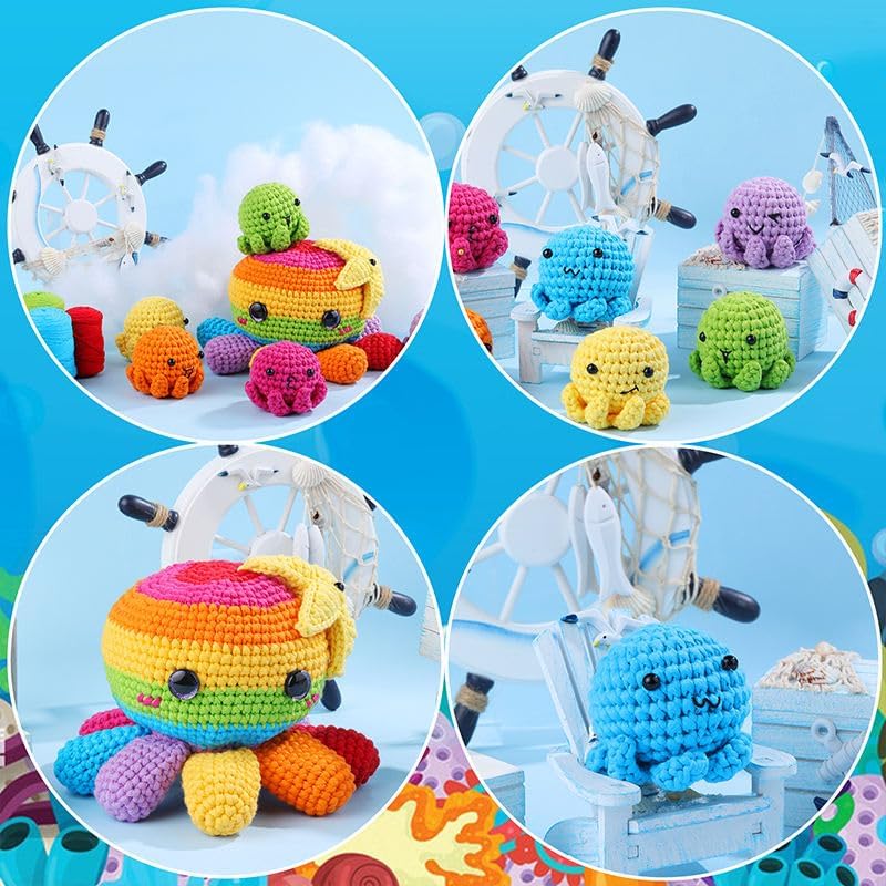 Huacan Octopus Crochet Kit for Beginners, Crochet Kit for Adults Beginner, Octopus Complete Crochet Animals Starter Kit with Step-by-Step Video Tutorials, Easy Knitting Kit Cat Crafts Gifts - Image 7