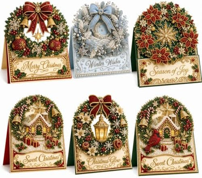 6 Pcs DIY Christmas Pearl Diamond Art Cards for Adults，Festive Wreath - Image 2