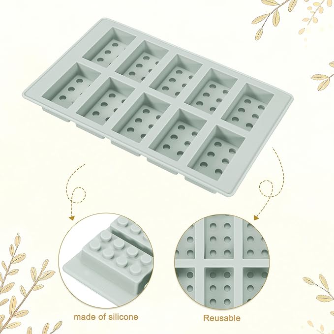 MECCANIXITY Beeswax Candle Mould, 10 Grids Beeswax Bar Mould Makes 10 x 0.8oz Reusable Easy Release Bees Wax Module for Wax Candle Making Butter Candy Chocolate Grey
