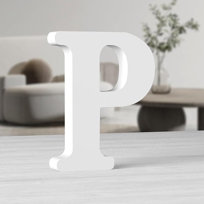 AOCEAN 10 Inch White Big Wood Letters, Unfinished Wooden Letters for Wall Decor Decorative Standing Letters Slices Sign Board Decoration for Craft Home Party Projects (P)