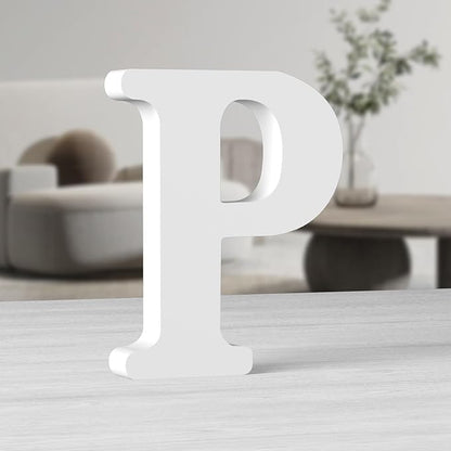 AOCEAN 10 Inch White Big Wood Letters, Unfinished Wooden Letters for Wall Decor Decorative Standing Letters Slices Sign Board Decoration for Craft Home Party Projects (P)