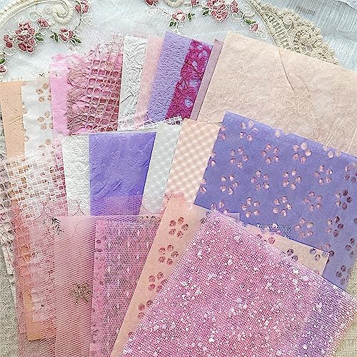 30 Pcs Handmade A5 Textured Scrapbook Paper and Mesh, Junk Journal Supplies by Aromoty