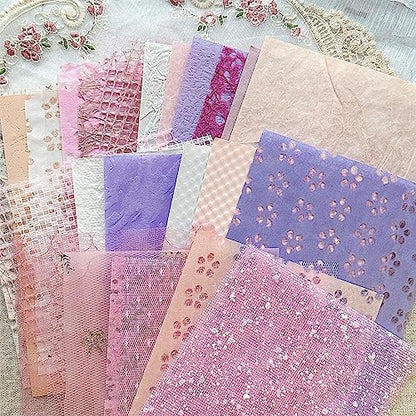 30 Pcs Handmade A5 Textured Scrapbook Paper and Mesh, Junk Journal Supplies by Aromoty
