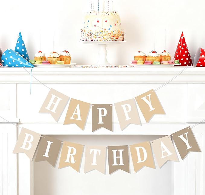 Mooliwe 171 Pcs DIY Custom Banner Kit Make Your Own Customizable Sign for Birthday Wedding Party Decoration Include 20 Paper Pennant 148 Letters and Numbers 1 Rope 2 Threading Device(Beige)