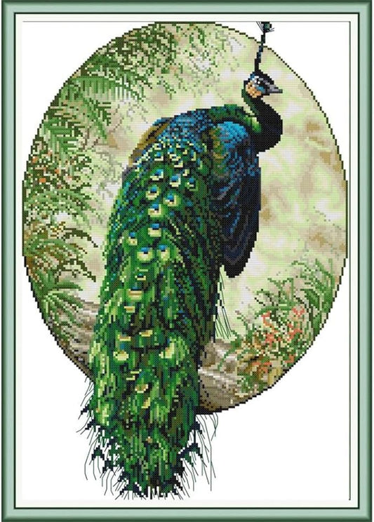 JOYSEWING Counted Pattern Cross Stitch for Adult Stamped Kits Large Animal Printed Embroidery for Beginners DIY Pre-Printed Canvas Craft kit Wall Art Home Decor (Peacock (11CT) 17.32 x24.02 inches)