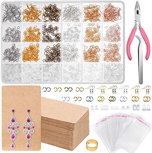 Earrings Hooks for Jewelry Making, Anezus 2000Pcs Earring Making Supplies Kit with Fish Hook Earrings, Earring Cards, Jewelry Plier, Earring Backs and Jump Ring for Jewelry Making and Earring Repair by anezus