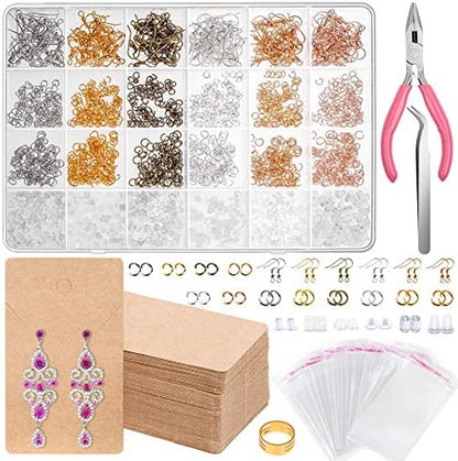 Earrings Hooks for Jewelry Making, Anezus 2000Pcs Earring Making Supplies Kit with Fish Hook Earrings, Earring Cards, Jewelry Plier, Earring Backs and Jump Ring for Jewelry Making and Earring Repair by anezus