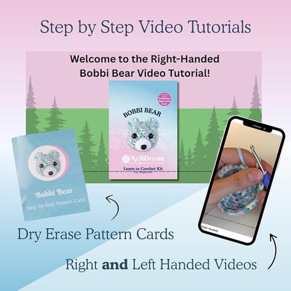 KelliDream Magic Circle Tool Inclusive Learn to Crochet Kit for Beginners; Step-by-Step Video Tutorials; All Supplies to Make Cute Amigurumi (Bear)