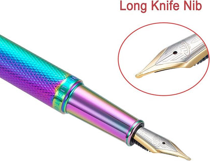 Hongdian Rainbow Forest Fountain Pen Blade Nib Classic Design Calligraphy Pen with Converter and Metal Pen Case Set