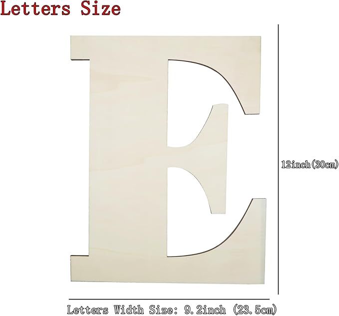 Big Unfinished Wooden Letters for Wall Decor 12 Inch Large Wooden Alphabet Blank Unfinished Wooden Letters for Craft Projects Birthday Party Wedding Wine Bar Sign - E