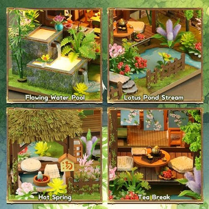 DIY Miniature House Kit, Dollhouse Kit, 3D Wooden Puzzles Bookshelf Craft Kits, Mini Doll House Building Kit for Adults Teen(Garden Cottage) - Image 4
