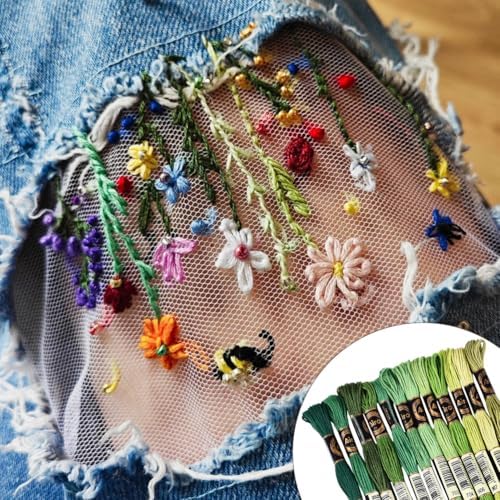 105 Yards 12 Skeins Gradient 6 Strands Dark Green Variegated Embroidery Floss Thread Cross Stitch Friendship Bracelet Polyester String Threads Assorted Bulk Set for Hand Sewing Making Supply - Image 6