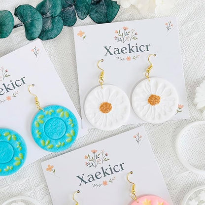 Xaekicr Round Floral Polymer Clay Cutters Set – Clay Earring Cutters for DIY Jewelry, Circle Flower Clay Tools for Earrings Making, Clay Molds for Polymer Clay Projects